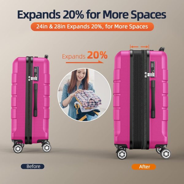 SHOWKOO Luggage Sets Expandable PC+ABS Durable Suitcase Sets Double Wheels TSA Lock Pink 3pcs