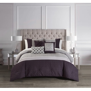 Chic Home Ima 6 Piece Jacquard with Quilted Details Comforter, Plum