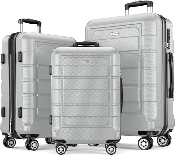 SHOWKOO Luggage Sets Expandable PC+ABS Durable Suitcase Sets Double Wheels TSA Lock Pink 3pcs