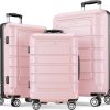 SHOWKOO Luggage Sets Expandable PC+ABS Durable Suitcase Sets Double Wheels TSA Lock Pink 3pcs