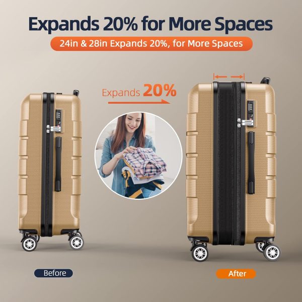 SHOWKOO Luggage Sets Expandable PC+ABS Durable Suitcase Sets Double Wheels TSA Lock Pink 3pcs