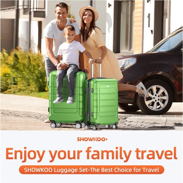 SHOWKOO Luggage Sets Expandable PC+ABS Durable Suitcase Sets Double Wheels TSA Lock Pink 3pcs