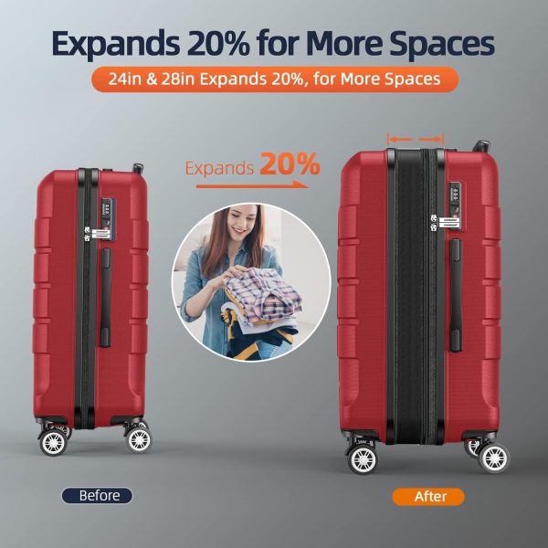 SHOWKOO Luggage Sets Expandable PC+ABS Durable Suitcase Sets Double Wheels TSA Lock Pink 3pcs