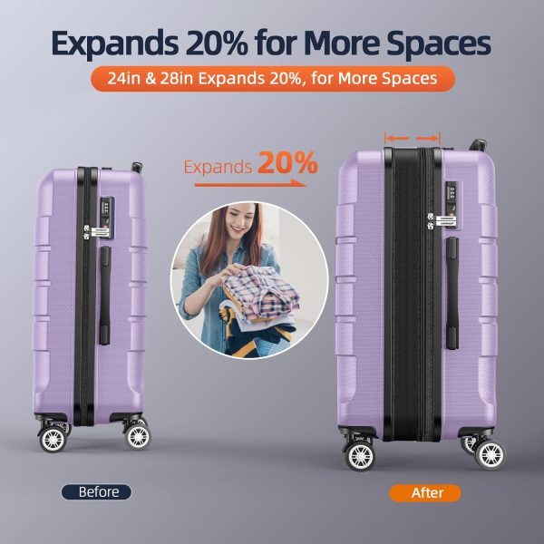 SHOWKOO Luggage Sets Expandable PC+ABS Durable Suitcase Sets Double Wheels TSA Lock Pink 3pcs