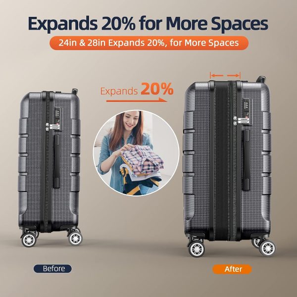 SHOWKOO Luggage Sets Expandable PC+ABS Durable Suitcase Sets Double Wheels TSA Lock Pink 3pcs