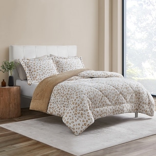 DESIGN STUDIO Leopard Tan Ultra 3-Piece Plush/Sherpa Comforter Set