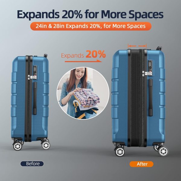 SHOWKOO Luggage Sets Expandable PC+ABS Durable Suitcase Sets Double Wheels TSA Lock Pink 3pcs