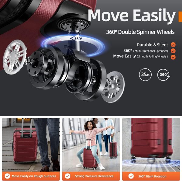 SHOWKOO Luggage Sets Expandable PC+ABS Durable Suitcase Sets Double Wheels TSA Lock Pink 3pcs