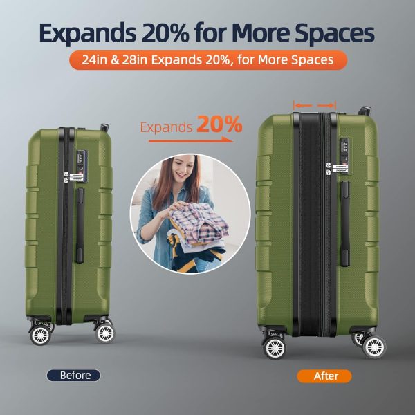 SHOWKOO Luggage Sets Expandable PC+ABS Durable Suitcase Sets Double Wheels TSA Lock Pink 3pcs