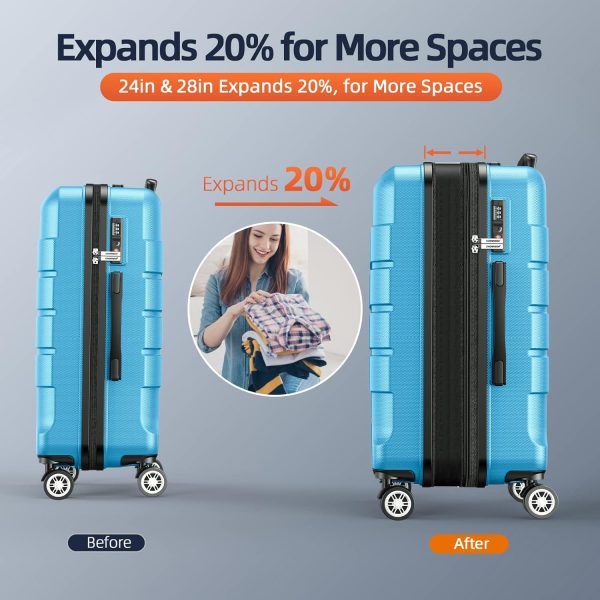 SHOWKOO Luggage Sets Expandable PC+ABS Durable Suitcase Sets Double Wheels TSA Lock Pink 3pcs