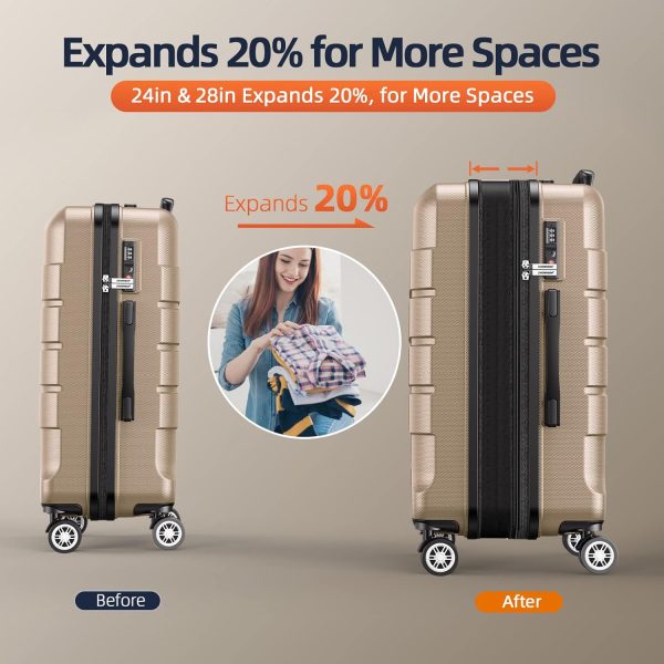 SHOWKOO Luggage Sets Expandable PC+ABS Durable Suitcase Sets Double Wheels TSA Lock Pink 3pcs