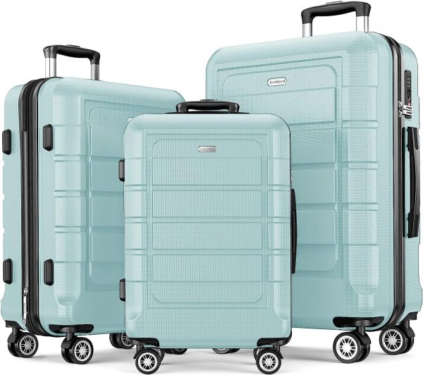 SHOWKOO Luggage Sets Expandable PC+ABS Durable Suitcase Sets Double Wheels TSA Lock Pink 3pcs
