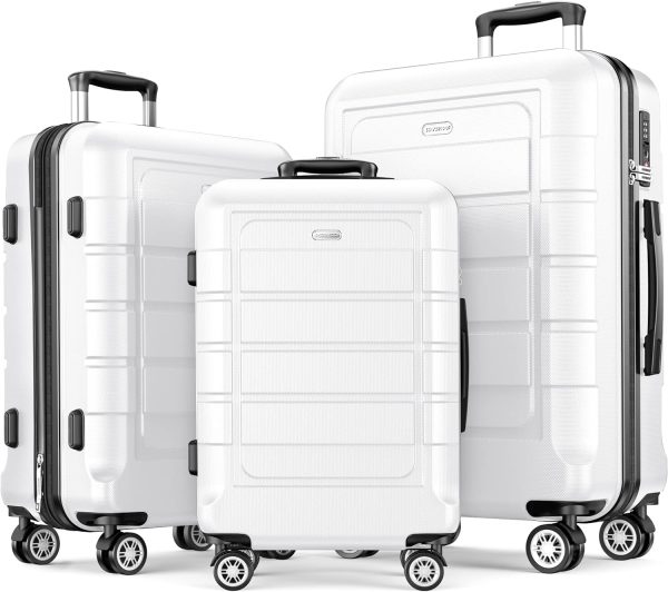 SHOWKOO Luggage Sets Expandable PC+ABS Durable Suitcase Sets Double Wheels TSA Lock Pink 3pcs