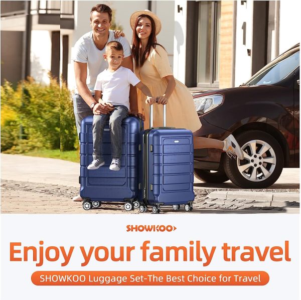 SHOWKOO Luggage Sets Expandable PC+ABS Durable Suitcase Sets Double Wheels TSA Lock Pink 3pcs