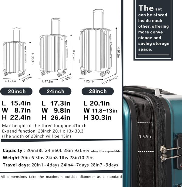 Luggage Expandable 3 Piece Sets PC+ABS Spinner Suitcase