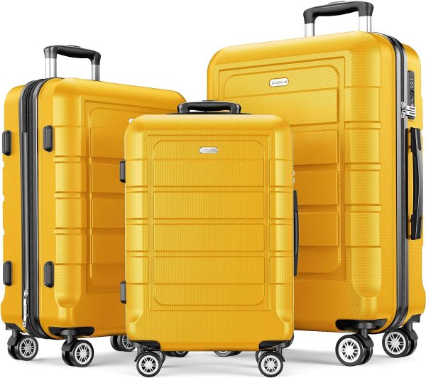 SHOWKOO Luggage Sets Expandable PC+ABS Durable Suitcase Sets Double Wheels TSA Lock Pink 3pcs