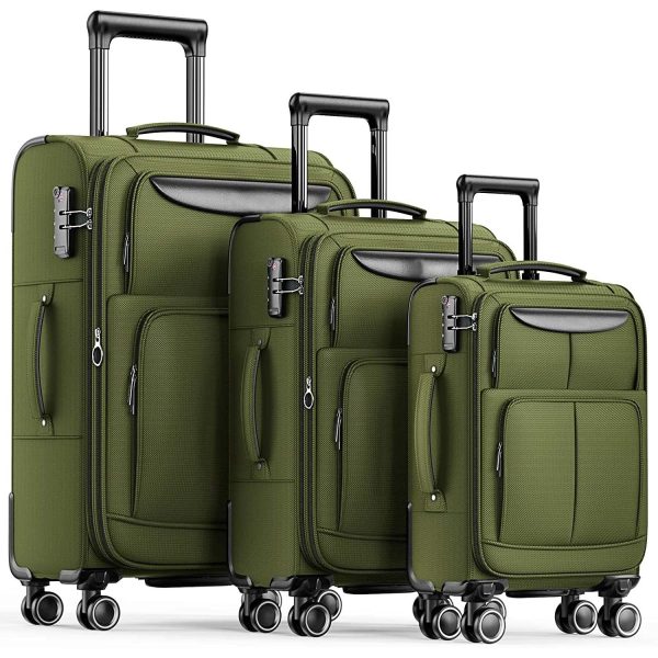 Luggage Sets 3 Piece Softside Expandable Lightweight Durable Suitcase Sets Double Spinner Wheels TSA Lock