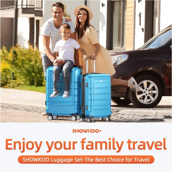 SHOWKOO Luggage Sets Expandable PC+ABS Durable Suitcase Sets Double Wheels TSA Lock Pink 3pcs
