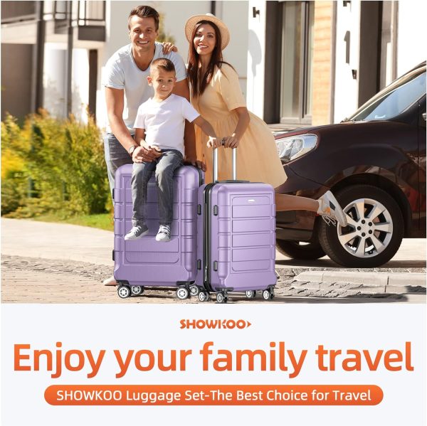 SHOWKOO Luggage Sets Expandable PC+ABS Durable Suitcase Sets Double Wheels TSA Lock Pink 3pcs
