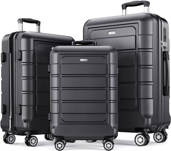 SHOWKOO Luggage Sets Expandable PC+ABS Durable Suitcase Sets Double Wheels TSA Lock Pink 3pcs