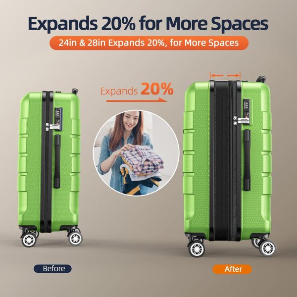 SHOWKOO Luggage Sets Expandable PC+ABS Durable Suitcase Sets Double Wheels TSA Lock Pink 3pcs