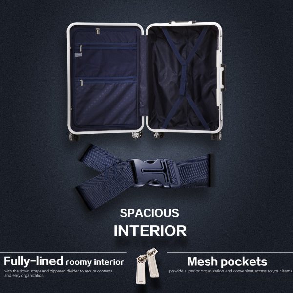 Luggage Aluminium Frame Suitcase 3 Piece Set with TSA Lock 100% PC