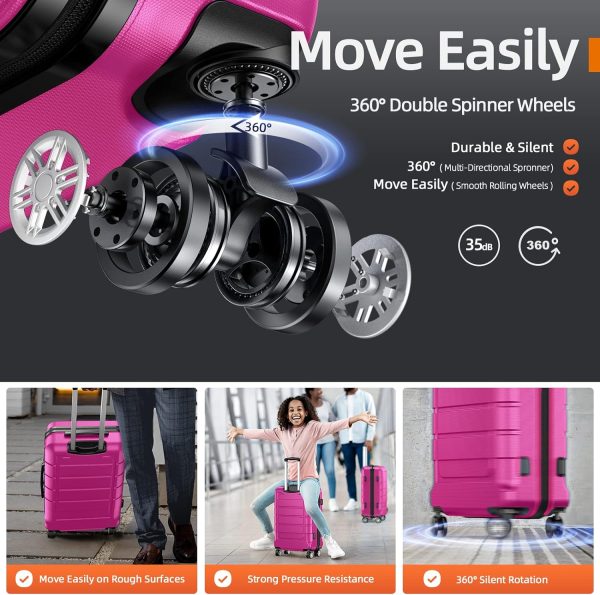 SHOWKOO Luggage Sets Expandable PC+ABS Durable Suitcase Sets Double Wheels TSA Lock Pink 3pcs