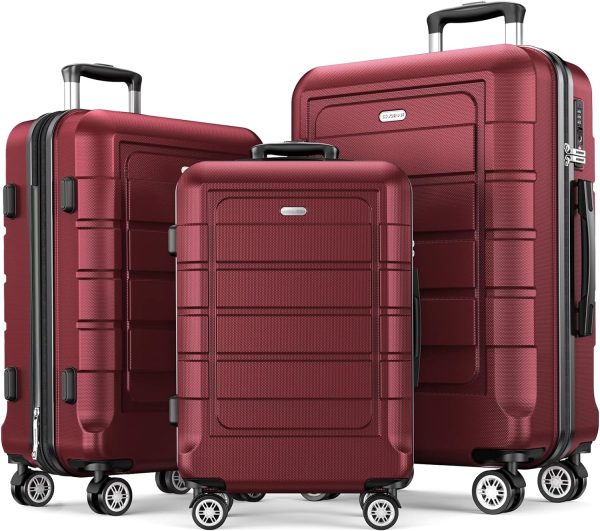 SHOWKOO Luggage Sets Expandable PC+ABS Durable Suitcase Sets Double Wheels TSA Lock Pink 3pcs