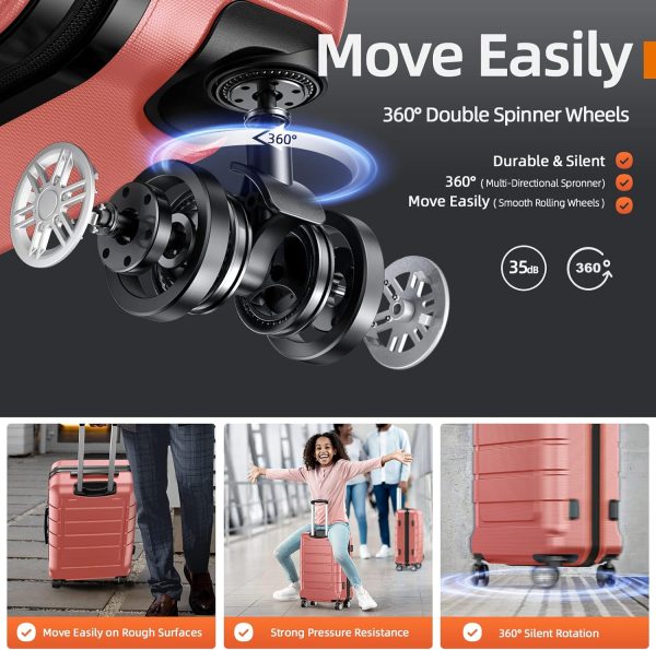 SHOWKOO Luggage Sets Expandable PC+ABS Durable Suitcase Sets Double Wheels TSA Lock Pink 3pcs