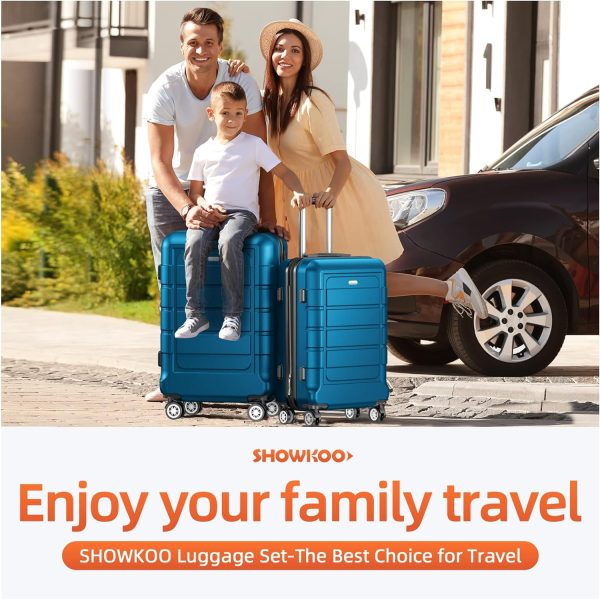 SHOWKOO Luggage Sets Expandable PC+ABS Durable Suitcase Sets Double Wheels TSA Lock Pink 3pcs